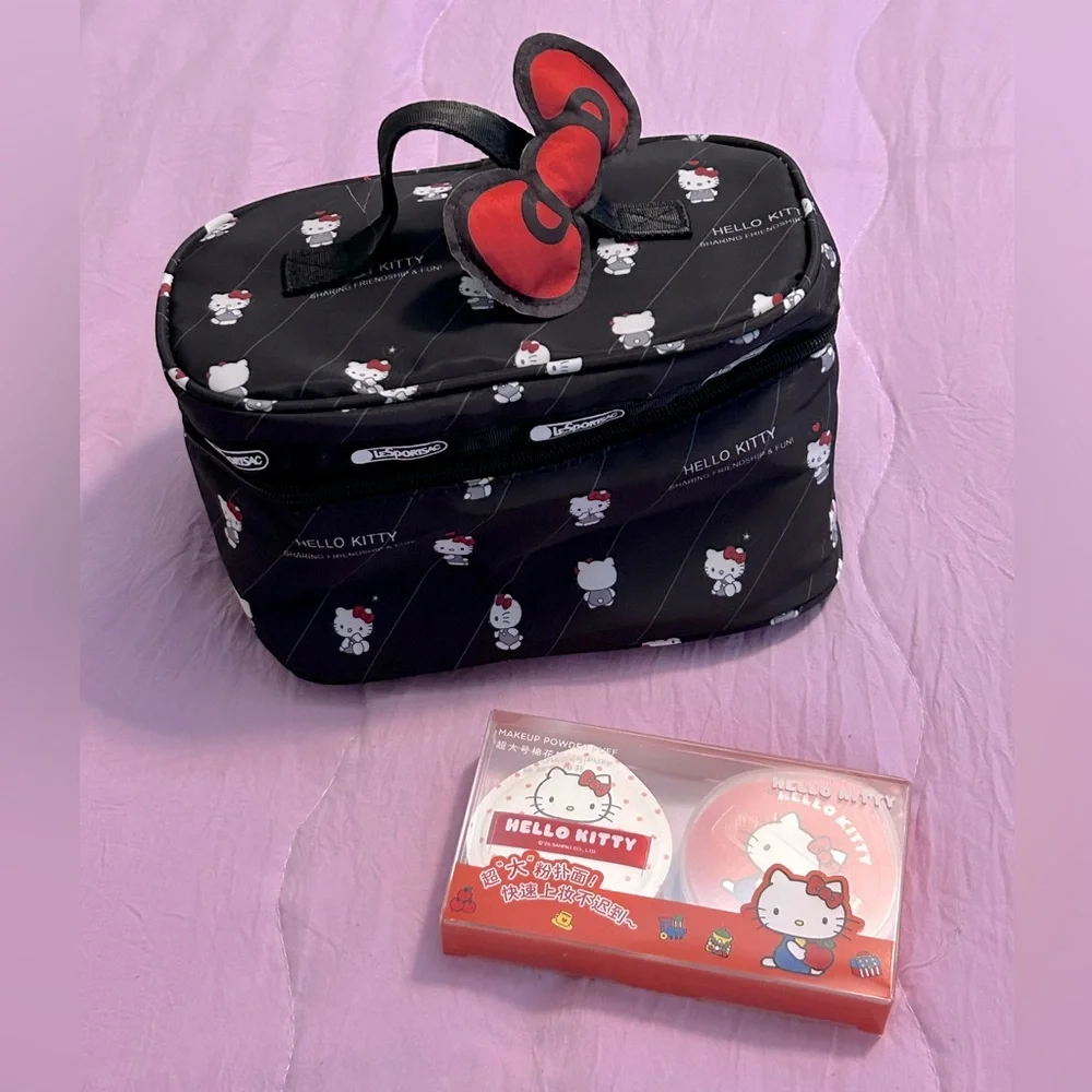 Sanrio Hello Kitty Black Cosmetic Bag with Red Bow Accent